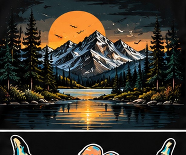 Mountain Sunset graphic tee, folded