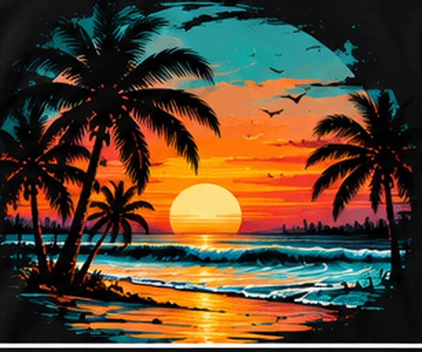 Palm Sunset graphic tee, folded
