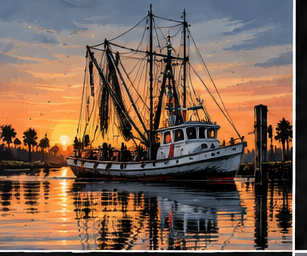 Shrimp Boat graphic tee, folded