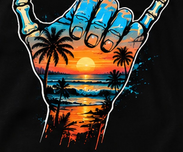 Shaka Sunset graphic tee, folded