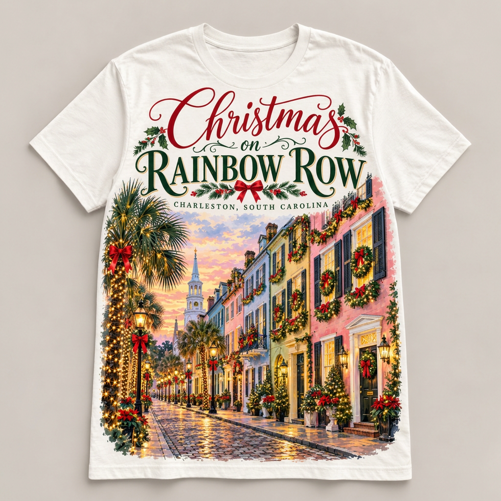Christmas on Rainbow Row graphic T-shirt